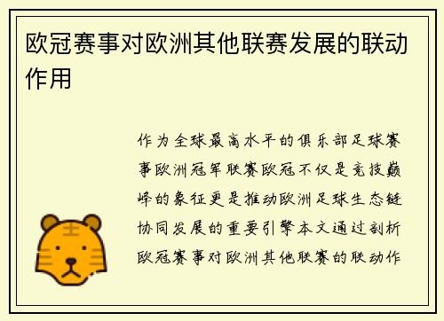 欧冠赛事对欧洲其他联赛发展的联动作用