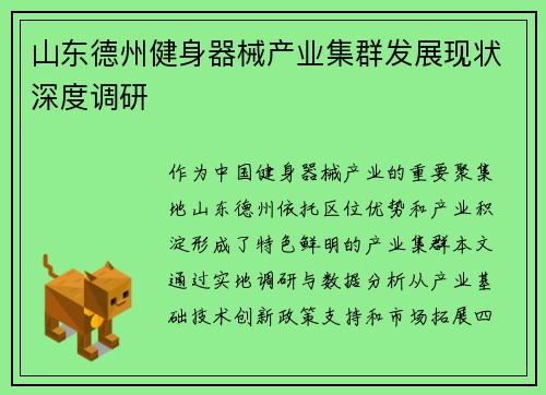 山东德州健身器械产业集群发展现状深度调研