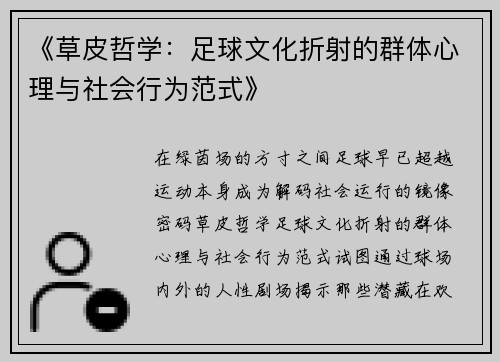《草皮哲学：足球文化折射的群体心理与社会行为范式》
